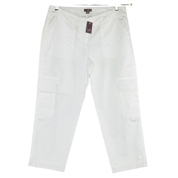 J JILL Cargo Cropped Pants 6P Petite White Stretch Lightweight Pockets Capri NWT - Picture 1 of 6
